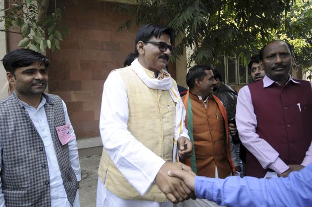 This is the first time that Dhirendra Singh (centre), a veteran leader from Jewar constituency, has managed to secure a win in the assembly elections.(Sunil Ghosh/HT Photo) This is the first time that Dhirendra Singh (centre), a veteran leader from Jewar constituency, has managed to secure a win in the assembly elections.(Sunil Ghosh/HT Photo)