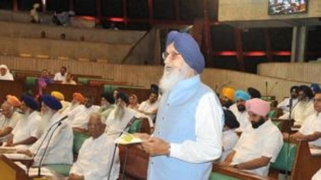 This is the first time since 1997 that Akali leader Parkash Singh Badal will not be the leader of the Opposition in the assembly.(HT File)