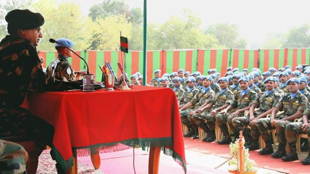 DG, staff duties,‘General NK Singh, addressing troops of 5 Bihar at a Special Sainik Sammelan on the eve of their departure to Congo to be a part of the United Nation mission there’.(Photo Division, Govt of India) DG, staff duties,‘General NK Singh, addressing troops of 5 Bihar at a Special Sainik Sammelan on the eve of their departure to Congo to be a part of the United Nation mission there’.(Photo Division, Govt of India)