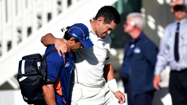 Ross Taylor suffered a torn calf muscle during the third day of the first Test between New Zealand and South Africa in Dunedin.(AFP)