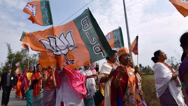 BJP supporters on the final day of election campaigning in Thoubal district of Manipur.(AFP File Photo) BJP supporters on the final day of election campaigning in Thoubal district of Manipur.(AFP File Photo)