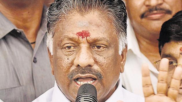 Chennai: Tamil Nadu Chief Minister O Panneerselvam talks to media appealing to maintain law and order soon after verdict uphelding AIADMK Chief V K Sasikala was announced in Chennai on Tuesday.PTI Photo (PTI2_14_2017_000149A) (PTI) Chennai: Tamil Nadu Chief Minister O Panneerselvam talks to media appealing to maintain law and order soon after verdict uphelding AIADMK Chief V K Sasikala was announced in Chennai on Tuesday.PTI Photo (PTI2_14_2017_000149A) (PTI)