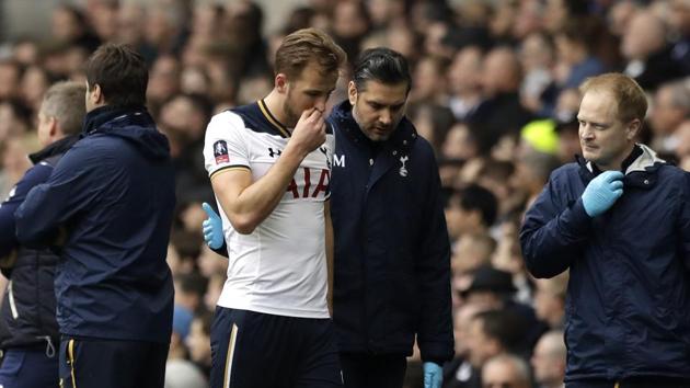 Harry Kane suffered an ankle injury during Tottenham Hotspur F.C.’s 6-0 win over Millwall F.C in the FA Cup quarterfinal. (AP) Harry Kane suffered an ankle injury during Tottenham Hotspur F.C.’s 6-0 win over Millwall F.C in the FA Cup quarterfinal. (AP)