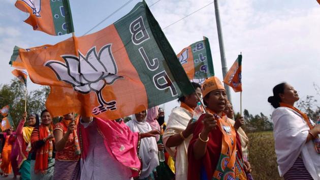 In this photograph taken on March 6, supporters of the Bharatiya Janata Party participate in an election procession in Manipur. (AFP Photo) In this photograph taken on March 6, supporters of the Bharatiya Janata Party participate in an election procession in Manipur. (AFP Photo)