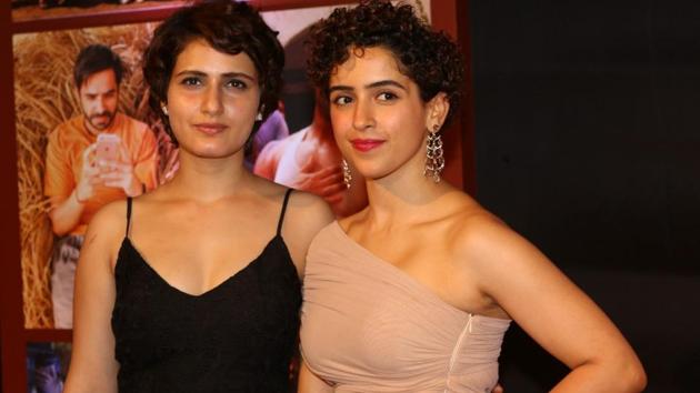 Actors Fatima Sana Shaikh and Sanya Malhotra during the success party of film Dangal in Mumbai on Feb 4.(IANS)