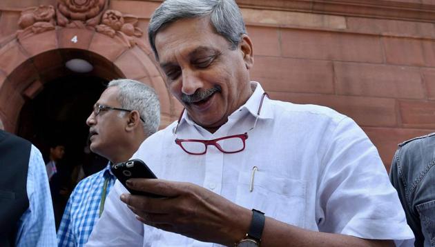 Manohar Parrikar at the Parliament house during the Budget session of Parliament. The defence minister has resigned from his post as he will take over the chief minister’s job in Goa.(PTI) Manohar Parrikar at the Parliament house during the Budget session of Parliament. The defence minister has resigned from his post as he will take over the chief minister’s job in Goa.(PTI)