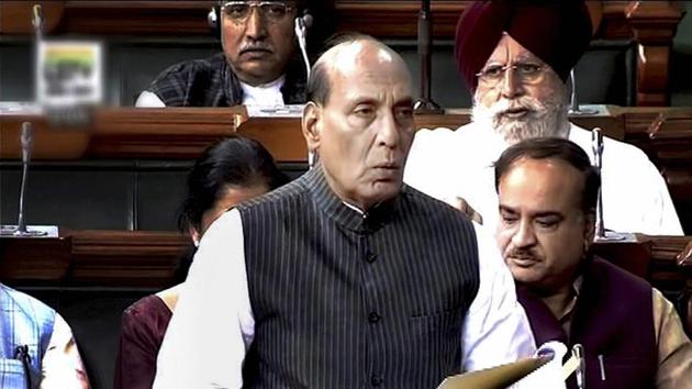 Home minister Rajnath Singh speaks in the Lok Sabha in New Delhi on Tuesday. (PTI) Home minister Rajnath Singh speaks in the Lok Sabha in New Delhi on Tuesday. (PTI)