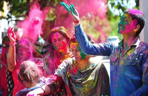 Holi celebrations in Chandigarh. (HT Photo)