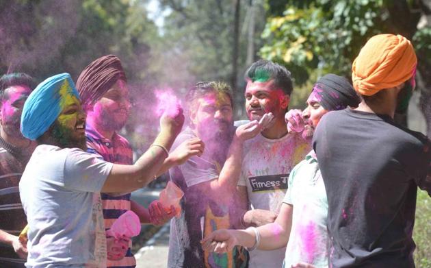 Holi celebrations in Chandigarh. (HT Photo)