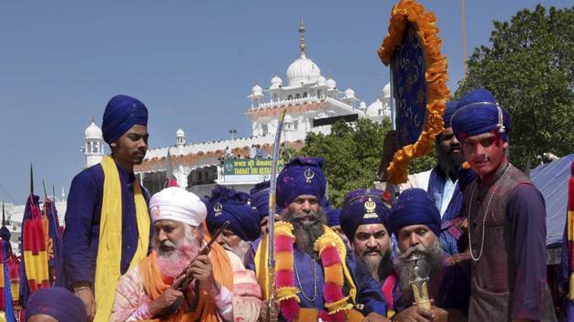 It was at Anandpur Sahib that the 10th Sikh master Guru Gobind Singh had in 1699 baptized five men and founded the Khalsa Panth, which is the modern-day Sikh religion. (Sanjeev Sharma/HT Photo) 