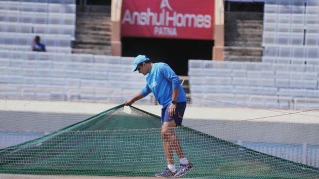 Indian cricket team coach Anil Kumble has a look at the pitch ahead of the warm-up session. (PTI) Indian cricket team coach Anil Kumble has a look at the pitch ahead of the warm-up session. (PTI)