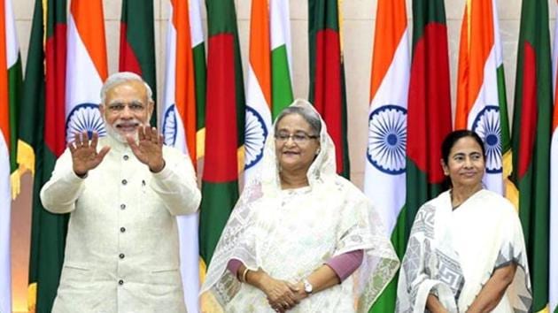 Prime Minister Narendra Modi along with his Bangladesh counterpart Sheikh Hasina and West Bengal chief minister Mamata Banerjee during Modi’s visit to Bangladesh in 2015. (AP File) Prime Minister Narendra Modi along with his Bangladesh counterpart Sheikh Hasina and West Bengal chief minister Mamata Banerjee during Modi’s visit to Bangladesh in 2015. (AP File)