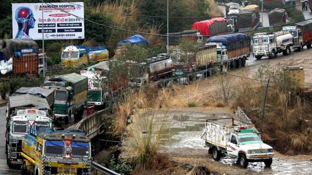 After eight days, the strategic Jammu-Srinagar national highway was restored for one-way traffic on Wednesday as vehicles were allowed to move from Srinagar to Jammu.(PTI File Photo)
