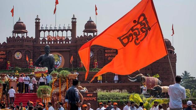 FLYING HIGH: The Shiv Jayanti celebrations at the airport in Mumbai on Wednesday. (Satish Bate/HT Photo)
