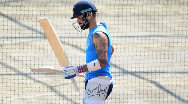 India cricket team captain Virat Kohli during nets session in Ranchi on Wednesday, as day before the third Test against Australia cricket team.(AFP)