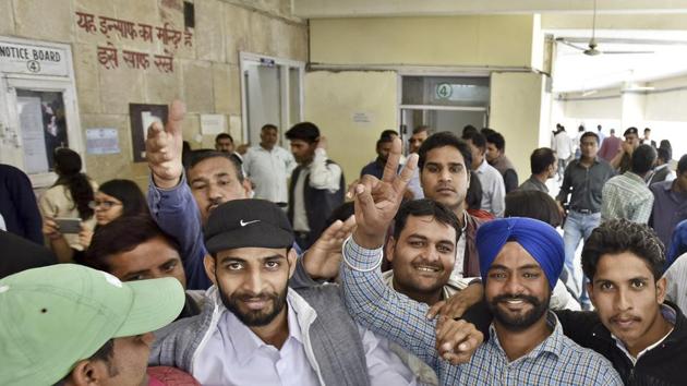 The Maruti plant workers celebrate after being acquitted. (HT FILE PHOTO) The Maruti plant workers celebrate after being acquitted. (HT FILE PHOTO)