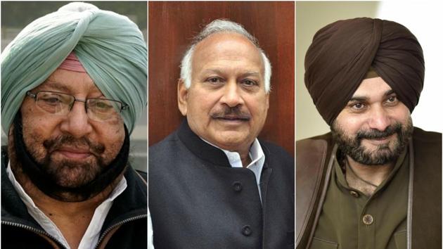 (From left to right) Punjab chief minister-designate Capt Amarinder Singh, Brahm Mohindra and Navjot Singh Sidhu. (HT Photos) (From left to right) Punjab chief minister-designate Capt Amarinder Singh, Brahm Mohindra and Navjot Singh Sidhu. (HT Photos)