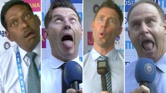 Former India spinner Laxman Sivaramakrishnan, former Australia skipper Michael Clarke, former Australia players Matthew Hayden and Brett Lee indulged in some fun, trying to make their best Ishant Sharma ‘Monkeyface’.(BCCI twitter)