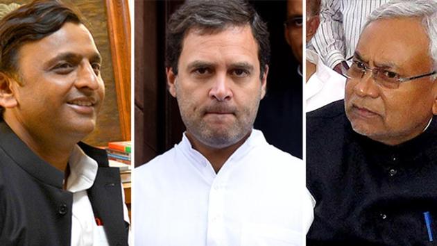 Samajwadi Party’s Akhilesh Yadav, Congress’ Rahul Gandhi and the Janata Dal (United)’s Nitish Kumar could pose a formidable challenge to the Narendra Modi wave if they came together in an alliance in the next general assembly elections. (HT Photo) Samajwadi Party’s Akhilesh Yadav, Congress’ Rahul Gandhi and the Janata Dal (United)’s Nitish Kumar could pose a formidable challenge to the Narendra Modi wave if they came together in an alliance in the next general assembly elections. (HT Photo)