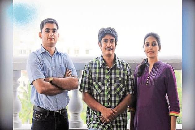 File photo of Stayzilla co-founders Sachit Singhi, Yogendra Vasupal and Rupal Yogendra.(File photo)