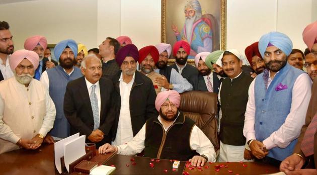 Chief minister Captain Amarinder Singh after assuming the charge of office in Chandigarh on Thursday. (PTI) 