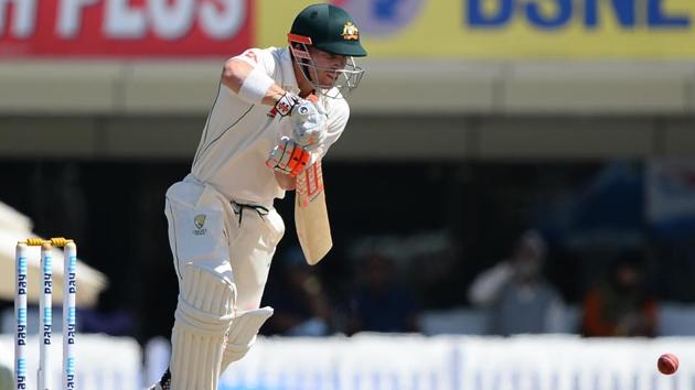 Australian batsman David Warner plays a shot during the first day of the third cricket Test match. (AFP)