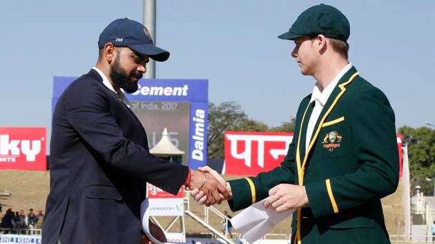 India cricket team captain Virat Kohli and Australia cricket team skipper Steven Smith at the start of the match. (BCCI)