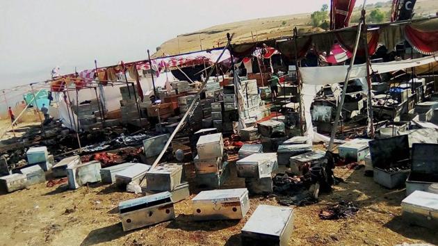 The set of Sanjay Leela Bhansali's film Padmavati which was vandalised by unidentified persons in Kolhapur on Wednesday. (HT photo) The set of Sanjay Leela Bhansali's film Padmavati which was vandalised by unidentified persons in Kolhapur on Wednesday. (HT photo)