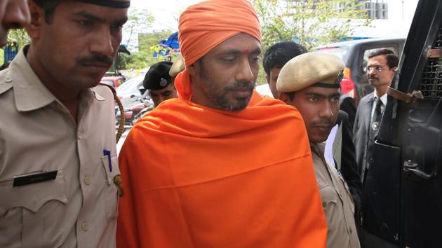 Bhavesh Patel, who has been convicted in the Ajmer blast case, at the NIA court in Jaipur on Thursday.(Himanshu Vyas\HT)