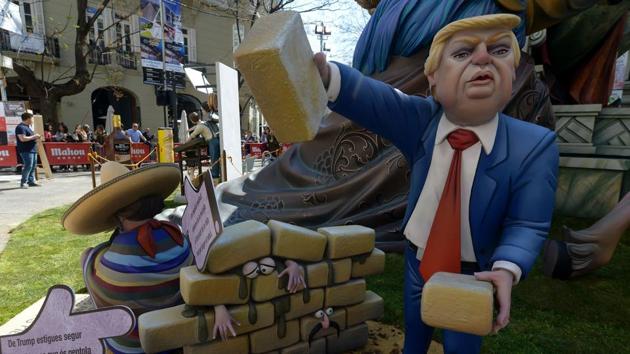 A ninot representing US President Donald Trump, is displayed during the Fallas Festival in Valencia on Thursday.(AFP)