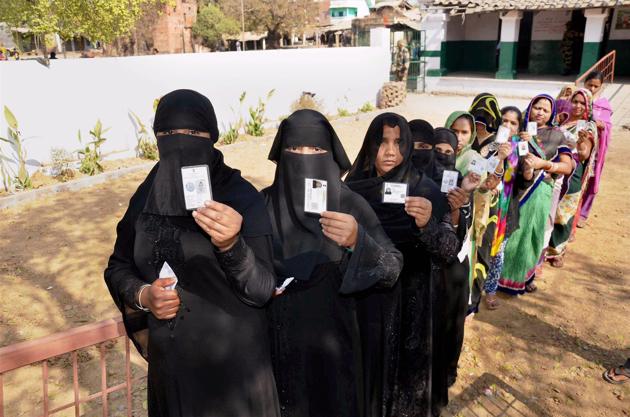 Women line up at a polling station in Mirzapur to cast their votes during the seventh and final phase of the Uttar Pradesh Assembly elections, March 8. In the recent round of Assembly elections, the pollsters of Lokniti collected field-level data from different parts of Uttar Pradesh, Uttarakhand, Goa, Manipur and Punjab.(PTI) Women line up at a polling station in Mirzapur to cast their votes during the seventh and final phase of the Uttar Pradesh Assembly elections, March 8. In the recent round of Assembly elections, the pollsters of Lokniti collected field-level data from different parts of Uttar Pradesh, Uttarakhand, Goa, Manipur and Punjab.(PTI)