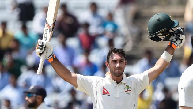 Glenn Maxwell celebrates his century in a Test against India (AFP)