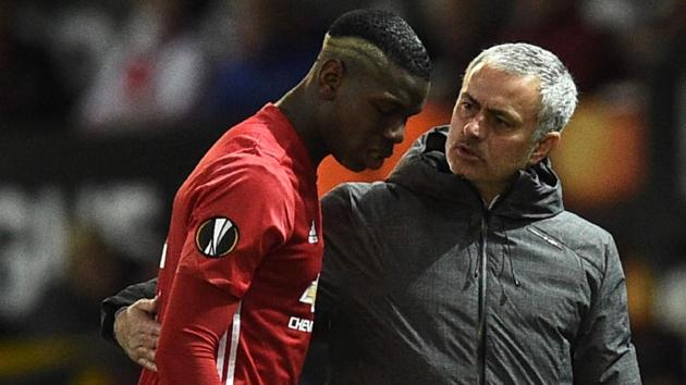 Manchester United's French midfielder Paul Pogba (left talks with manager Jose Mourinho as he leaves the pitch injured during the UEFA Europa League round of 16 second-leg football match vs FC Rostov at Old Trafford stadium in Manchesteron March 16, 2017. (AFP) Manchester United's French midfielder Paul Pogba (left talks with manager Jose Mourinho as he leaves the pitch injured during the UEFA Europa League round of 16 second-leg football match vs FC Rostov at Old Trafford stadium in Manchesteron March 16, 2017. (AFP)