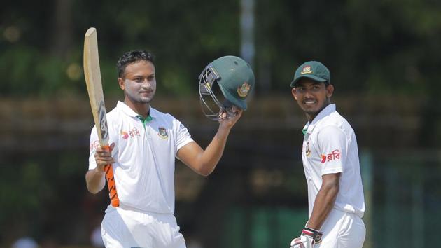 Shakib Al Hasan notched up his fifth Test century as Bangladesh were on top in the Colombo Test against Sri Lanka. (AP) Shakib Al Hasan notched up his fifth Test century as Bangladesh were on top in the Colombo Test against Sri Lanka. (AP)