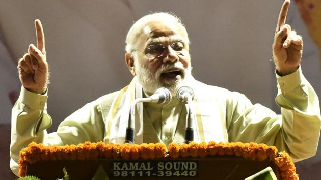 Prime Minister Narendra Modi speaks at the BJP headquarters in New Delhi. Opposition parties are now looking at the possibility of putting up a joint fight to checkmate the BJP in 2019. (Burhaan Kinu/HT PHOTO) Prime Minister Narendra Modi speaks at the BJP headquarters in New Delhi. Opposition parties are now looking at the possibility of putting up a joint fight to checkmate the BJP in 2019. (Burhaan Kinu/HT PHOTO)