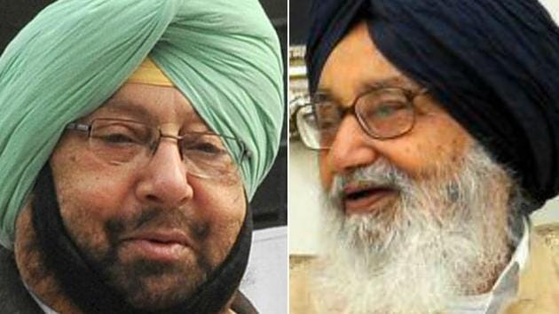 Chief minister Captain Amarinder Singh and his predecessor Parkash Singh Badal(HT Photos)