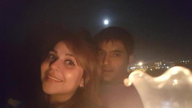 Kapil Sharma posted a picture with his girlfriend Bhavneet aka Ginni on Twitter, and wrote: “Will not say she is my better half .. she completes me .. love u ginni .. please welcome her .. I love her so much:)”(Photo: Twitter/KapilSharmaK9)