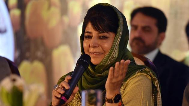 Mehbooba Mufti, chief minister of Jammu and Kashmir during an event at Juhu in Mumbai to promote tourism in the state.(Pratham Gokhale/Hindustan Times)