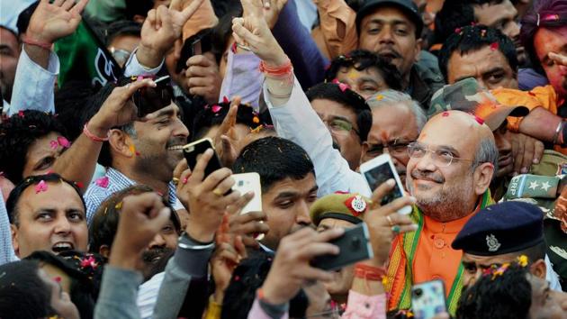 In the wake of BJP’s landslide victory in Uttar Pradesh, party president Amit Shah said there were no “Hindu or Muslim voters”.(PTI)