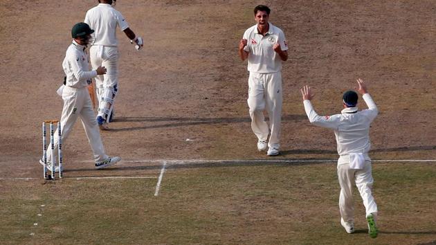 Pat Cummins celebrates after dismissing Ajinkya Rahane. (REUTERS) 