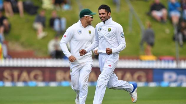 Keshav Maharaj’s 6/40 was the fifth-best haul by a South Africa spinner away from home as South Africa thrashed New Zealand by eight wickets to take a 1-0 lead in the three-match series. (AFP) Keshav Maharaj’s 6/40 was the fifth-best haul by a South Africa spinner away from home as South Africa thrashed New Zealand by eight wickets to take a 1-0 lead in the three-match series. (AFP)