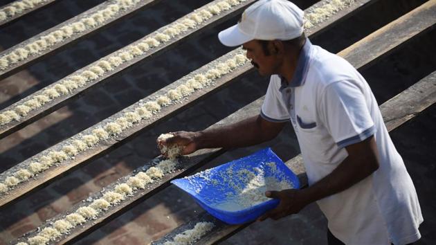 Joseph Sekar, 62, putting out bird feed for parakeets on the roof of his home in Chennai. (ARUN SANKAR / AFP) Joseph Sekar, 62, putting out bird feed for parakeets on the roof of his home in Chennai. (ARUN SANKAR / AFP)