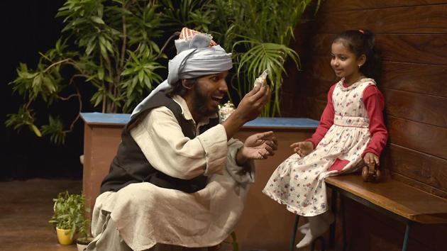 Actors rehearse for the play, The Cabuliwala, before it’s staged on March 18, 2017. Rabindranath Tagore’s iconic children’s story is back on stage in an adaptation directed by veteran theatre artiste Jalabala Vaidya.(Raj K Raj/HT PHOTO) Actors rehearse for the play, The Cabuliwala, before it’s staged on March 18, 2017. Rabindranath Tagore’s iconic children’s story is back on stage in an adaptation directed by veteran theatre artiste Jalabala Vaidya.(Raj K Raj/HT PHOTO)