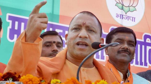 BJP leader Yogi Adityanath at an election rally in Pilibhit, Uttar Pradesh.(PTI File)