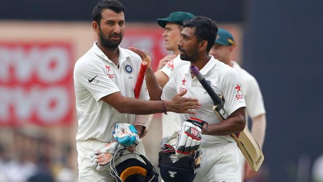 Cheteshwar Pujara and Wriddhiman Saha were involved in a 199-run stand for India against Australia in the third Test in Ranchi.(BCCI)