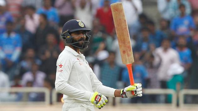 Ravindra Jadeja of India celebrates after reaching his fifty against Australia. (BCCI)