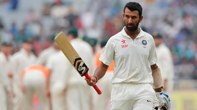 Cheteshwar Pujara of India acknowledges the crowd as he departs during day four of the third test match. (BCCI)