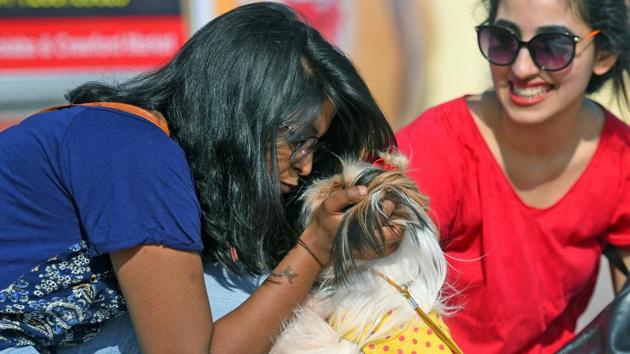 Kiss of love: A woman has a sweet moment with her pet. (Pratik Chorge/HT PHOTO)