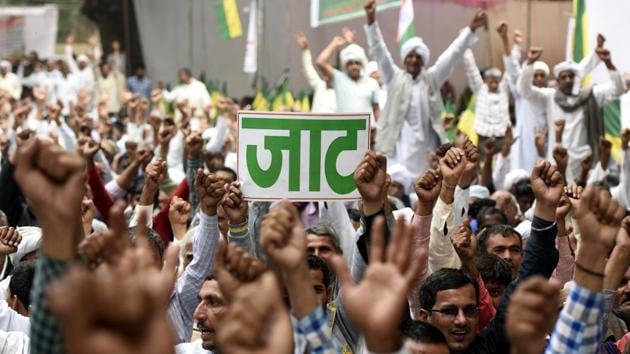 Members of the Jat community protest, demanding reservation, at Jantar Mantar in New Delhi on March 2, 2017.(Sonu Mehta/ Hindustan Times)