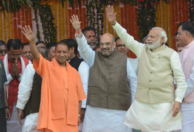 BJP chief Amit Shah and Prime Minister Narendra Modi at the swearing-in ceremony of Uttar Pradesh chief minister Adityanath. (HT Photo) BJP chief Amit Shah and Prime Minister Narendra Modi at the swearing-in ceremony of Uttar Pradesh chief minister Adityanath. (HT Photo)